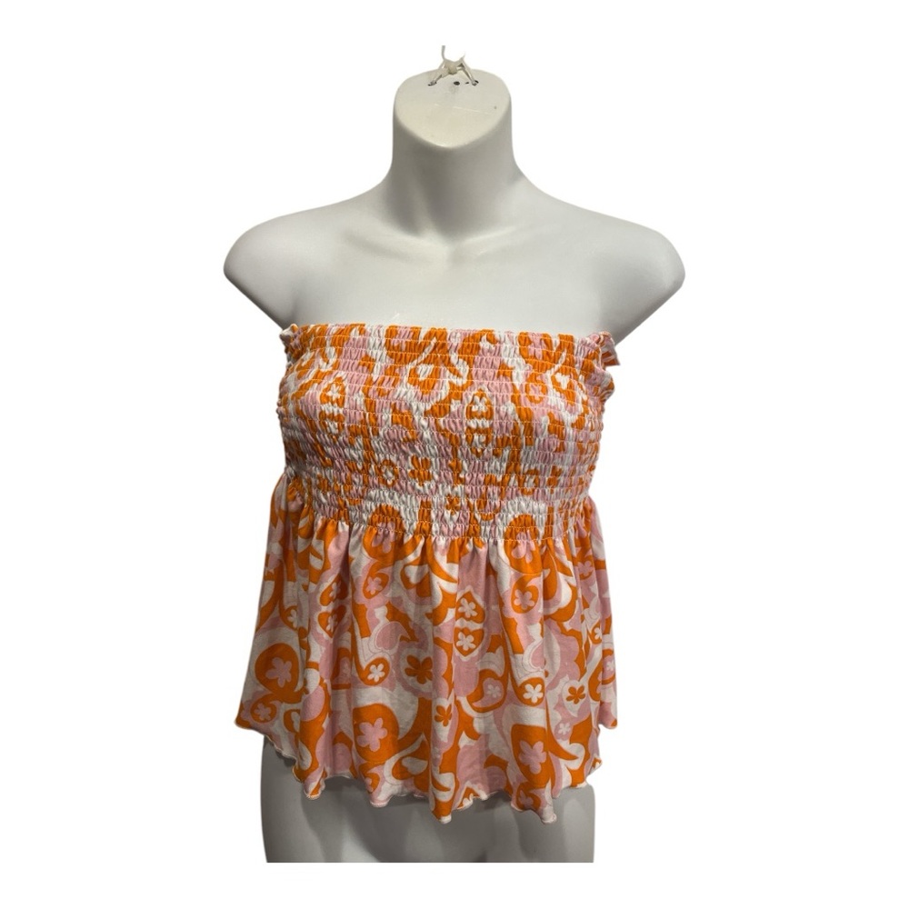 Rue21 Floral Strapless Top - Orange, white & Pink. Size medium